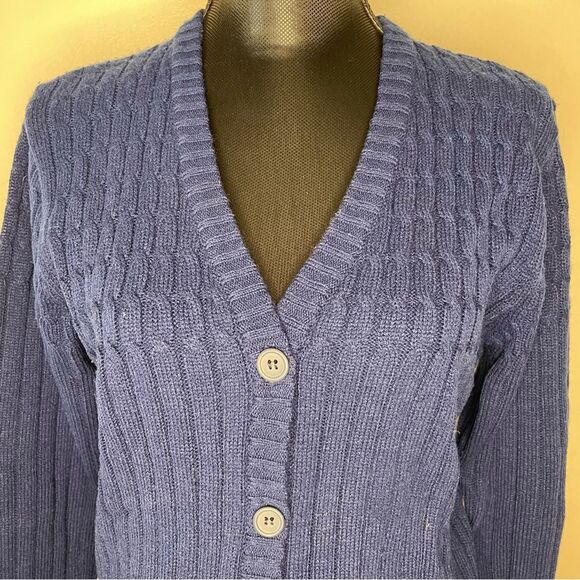 Vintage Collectables Cardigan Sweater Ribbed Knit Blue Vtg Size Large - Picture 5 of 7